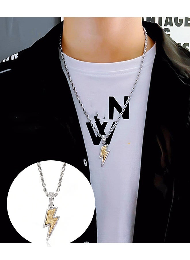 Happy D Lightning Necklace for Men and Women, Stainless Steel Lightning Pendant Necklace, Shiny Square Cubic Zirconia Lightning Pendant Necklace, Hip-Hop Rock Punk Jewelry - Image 1